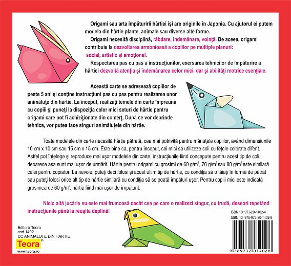 INVATA SA FACI ANIMALUTE DIN HARTIE- Origami pentru copii- varsta 5+ 2005 __